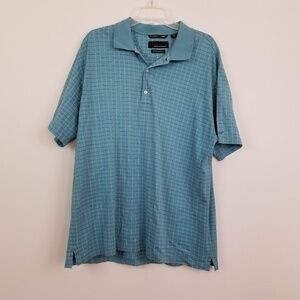 GREG Norman Blue Plaid Cotton Polo Shirt Size L